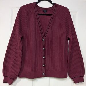 Talbots Burgundy Ribbed Cardigan Sweater